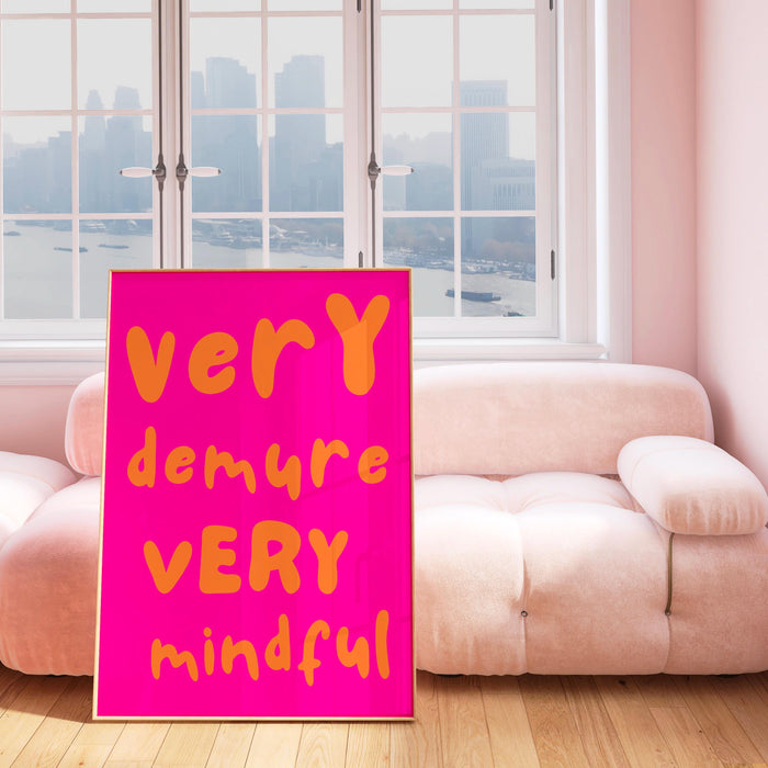 Very Demure Mindful Pink Orange Poster, Funky 70s Pink Wall Art Digital Artwork,Printable, Girly Dorm Room Art Trendy Retro Digital Download