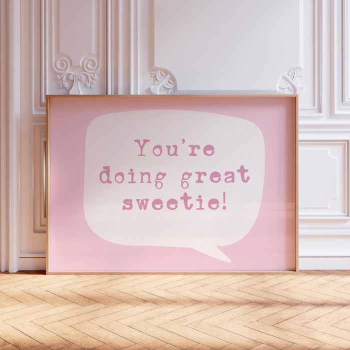 Positive print retro aesthetic minimalist college dorm room wall art trendy pink funny prints coquette pink digital art 1 horizontal print