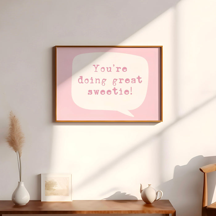 Positive print retro aesthetic minimalist college dorm room wall art trendy pink funny prints coquette pink digital art 1 horizontal print