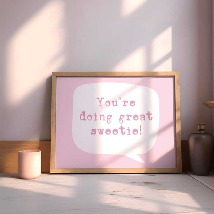 Positive print retro aesthetic minimalist college dorm room wall art trendy pink funny prints coquette pink digital art 1 horizontal print