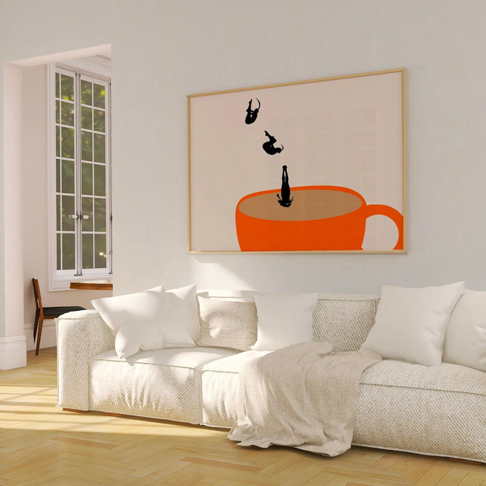 Coffee print drink poster horizontal landscape modern kitchen decor retro poster kitchen art  trendy retro illustration coffee lover gift