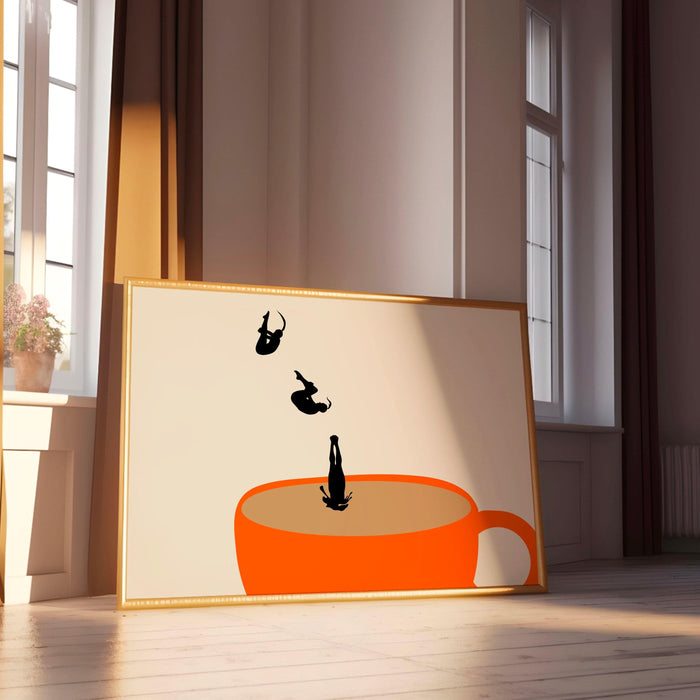 Coffee print drink poster horizontal landscape modern kitchen decor retro poster kitchen art  trendy retro illustration coffee lover gift