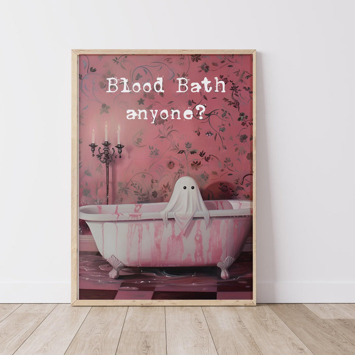 Blood bath halloween bathroom laundry art cute creepy ghost in bath funny halloween pink print creepy spooky wall art digital download