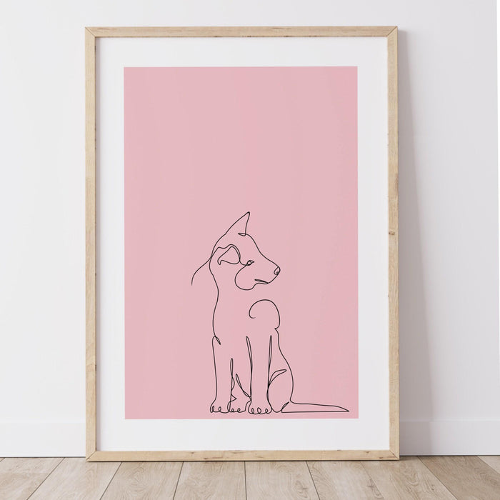 Gallery wall art set of 3, dog prints, boho dog line art poster, blush pink print, pale pink wall decor, minimalist wall art, pink wall art,