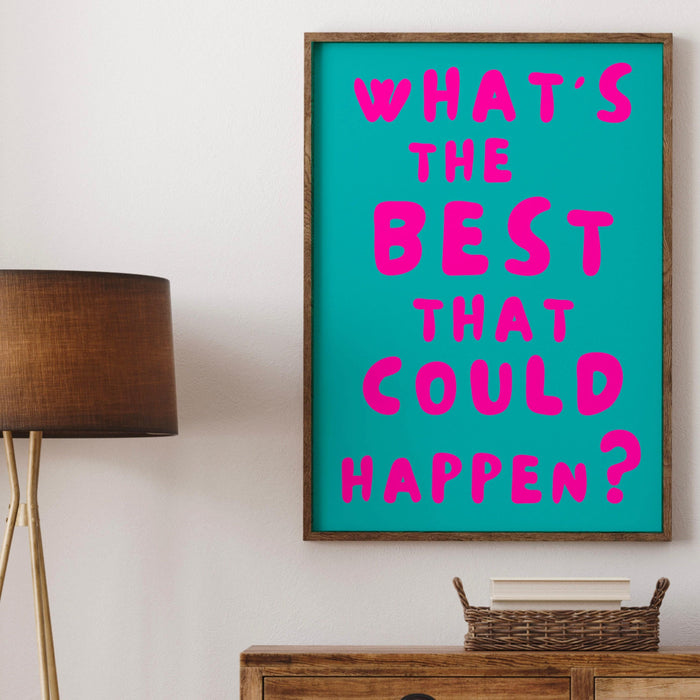 Positive quote dopamine decor pink turquoise poster funky 70s wall art digital artwork printable girly dorm room trendy digital download
