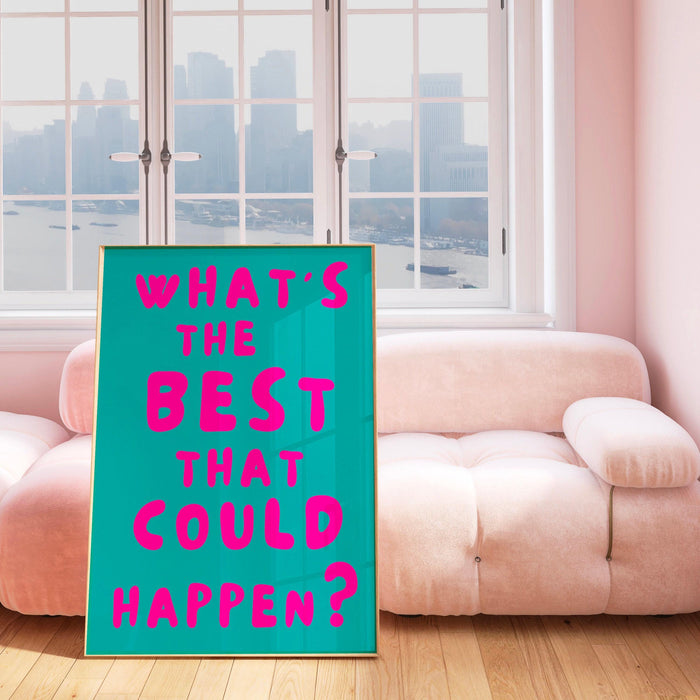 Positive quote dopamine decor pink turquoise poster funky 70s wall art digital artwork printable girly dorm room trendy digital download