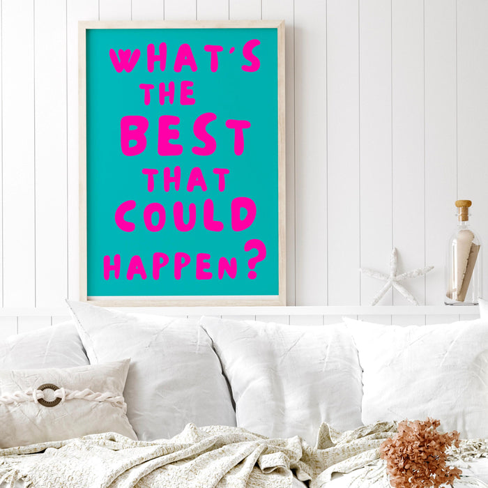 Positive quote dopamine decor pink turquoise poster funky 70s wall art digital artwork printable girly dorm room trendy digital download