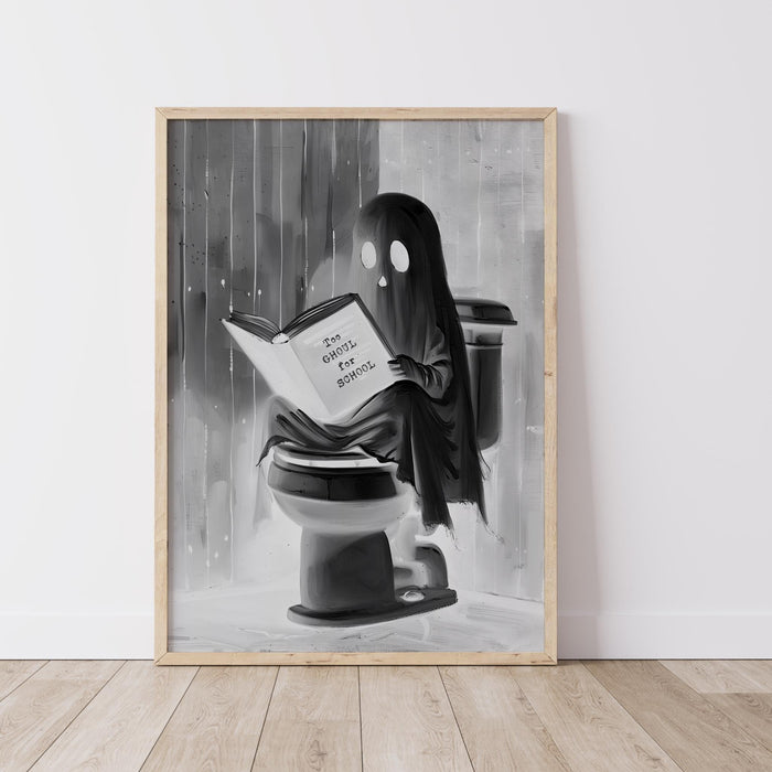Bathroom art cute booklover halloween wall art ghost funny toilet halloween bath art print black and white kids wall art digital download