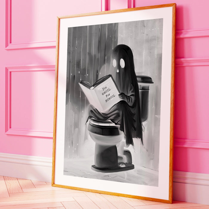 Bathroom art cute booklover halloween wall art ghost funny toilet halloween bath art print black and white kids wall art digital download