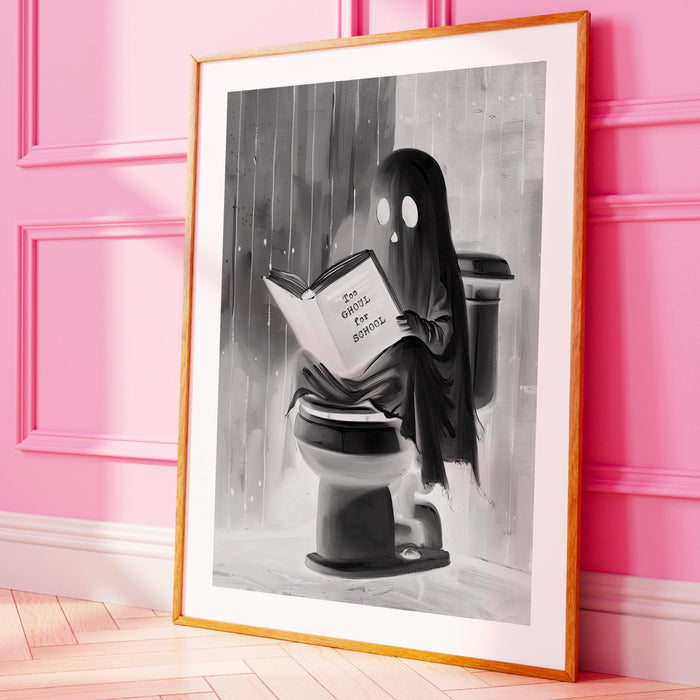 Bathroom art cute booklover halloween wall art ghost funny toilet halloween bath art print black and white kids wall art digital download