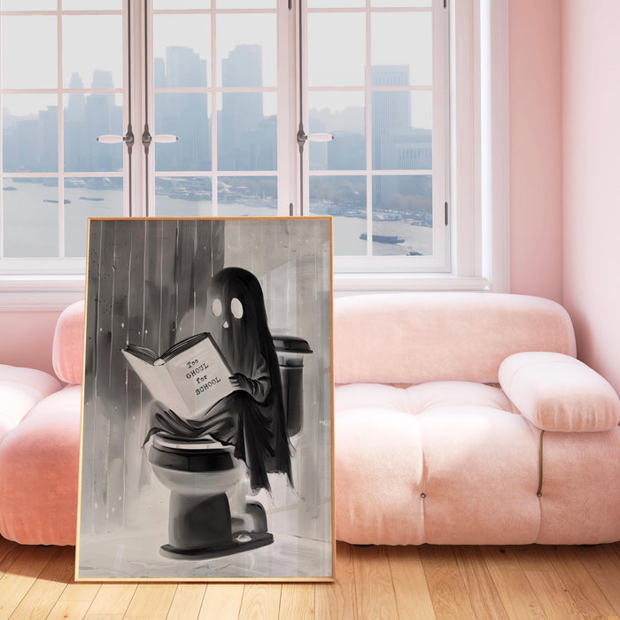 Bathroom art cute booklover halloween wall art ghost funny toilet halloween bath art print black and white kids wall art digital download