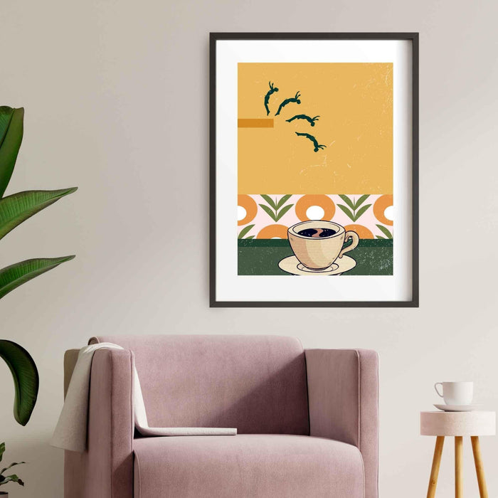 Coffee print, drink poster, modern kitchen decor, retro poster, pop art, kitchen art, exhibition poster, illustration, coffee lover