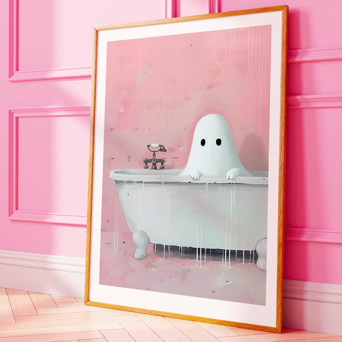 Bathroom art cute ghost in bath funny halloween pink bathroom print nursery wall art digital download