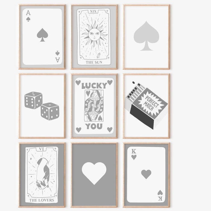 Above bed wall art, trendy retro set of 12,  black white aesthetic print,lucky you poster, gray print,funny art, minimalist, digital art