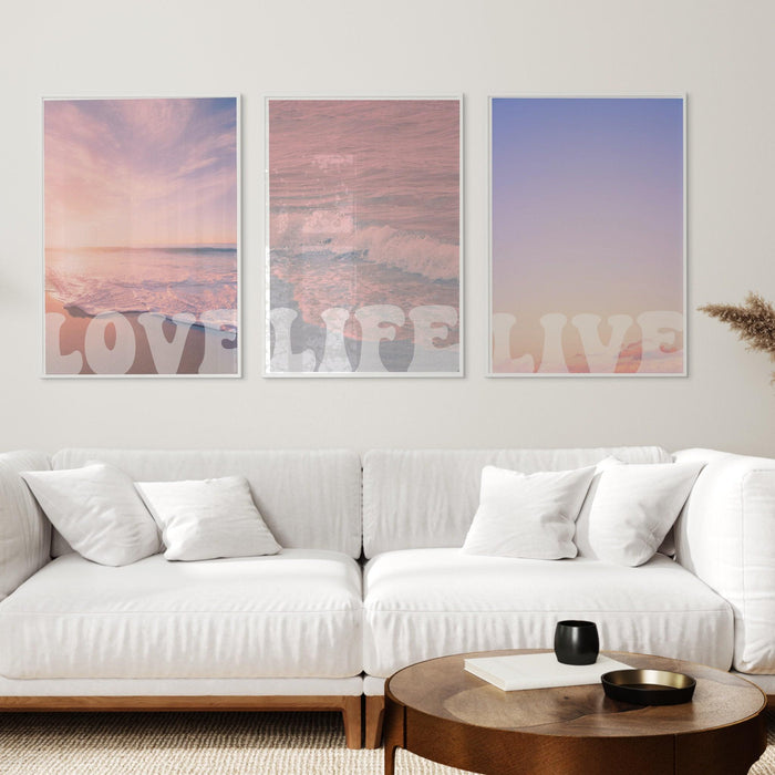 Love life live, set of 6 pale pink prints, aura posters| digital download | sunset art, printable, sunrise ocean print, hippie 70's poster