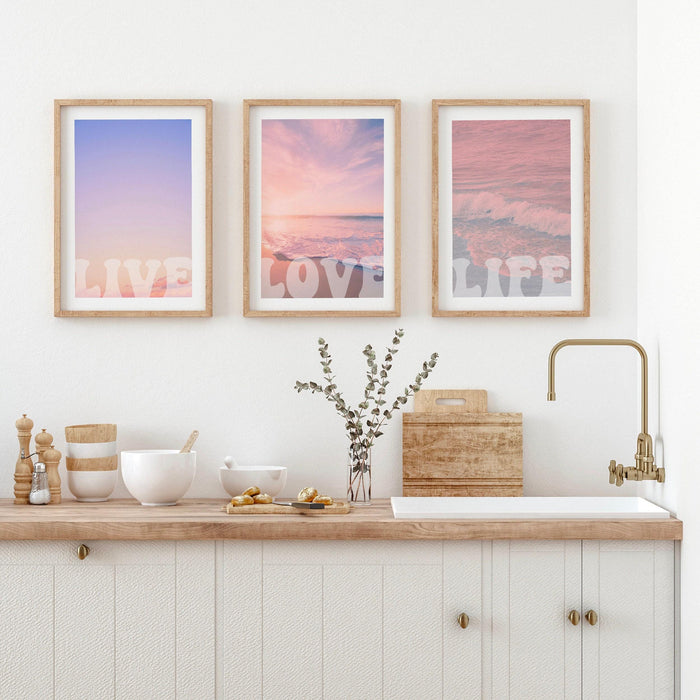 Love life live, set of 6 pale pink prints, aura posters| digital download | sunset art, printable, sunrise ocean print, hippie 70's poster