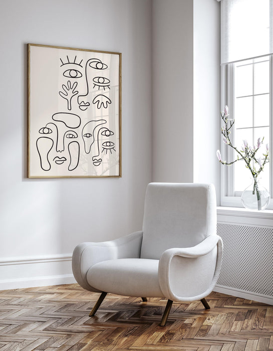 Wall art set of 3, abstract boho art, black and beige neutral prints, mid century gallery wall,  line art print set, minimalist wall decor