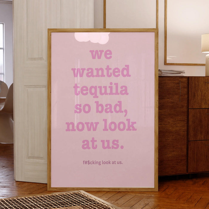 Trendy retro wall art, tequila drinking poster, pink wall art, guest check maximalist aesthetic print funny art, minimalist digital download