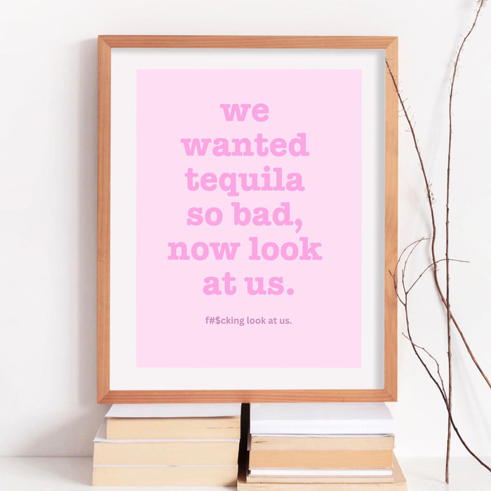 Trendy retro wall art, tequila drinking poster, pink wall art, guest check maximalist aesthetic print funny art, minimalist digital download