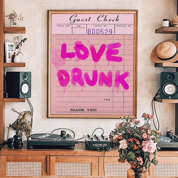 Trendy retro wall art, guest check print, retro trendy aesthetic pink wall art, trendy wall art, vibrant, funny art, bar cart art printable