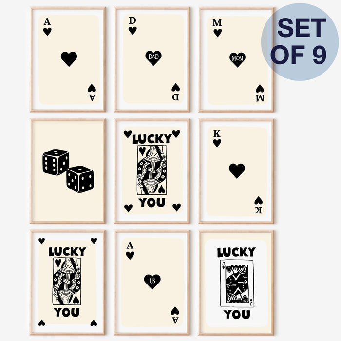 Trendy retro wall art set of 9,retro trendy aesthetic lucky you poster,mom daughter gift,trendy wall art, funny art, minimalist, digital