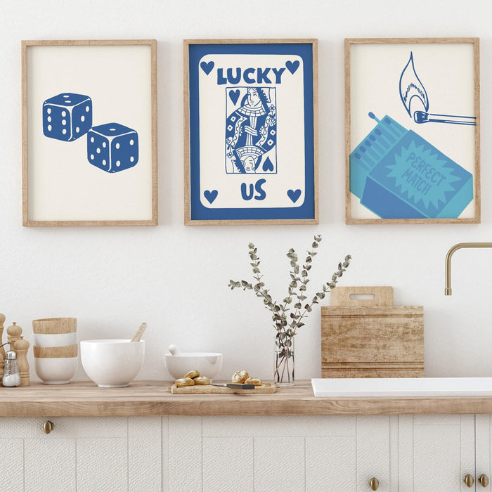 Trendy retro wall art set of 6,retro trendy aesthetic print,lucky you poster,blue print,trendy wall art,funny art, minimalist, digital art
