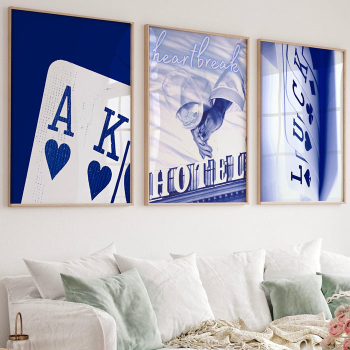Trendy retro wall art set of 3, retro trendy aesthetic print,lucky you poster,blue print,trendy wall art,funny art, minimalist, digital art