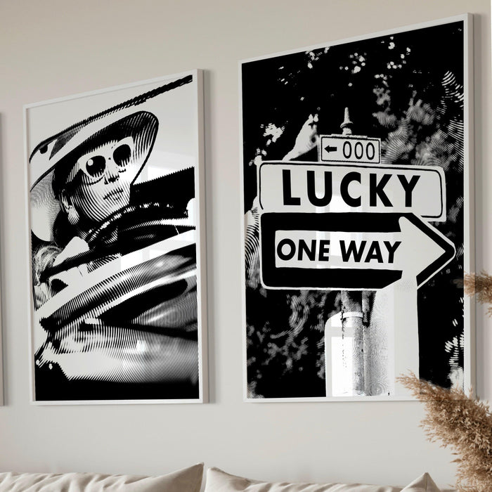 Trendy retro wall art set of 2, retro trendy aesthetic print, lucky you poster,black and white wall art,funny art, minimalist, printable art