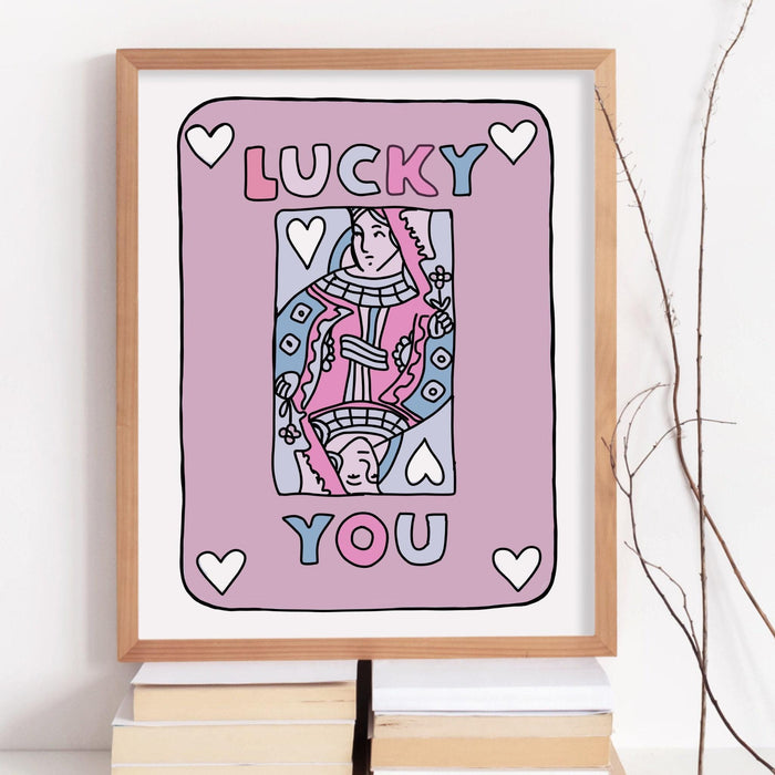 Trendy retro wall art set of 2,retro trendy aesthetic print,lucky you poster,pink print,trendy wall art,funny art, minimalist, digital art