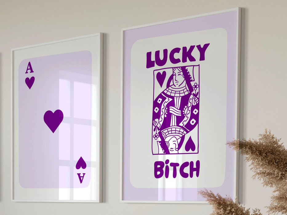 Trendy retro wall art set of 2 retro trendy aesthetic funny print lucky you poster purple print trendy wall art fun minimalist digital art