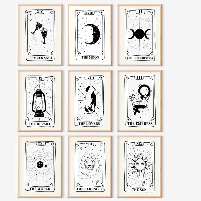 Trendy retro wall art set of 18, retro trendy aesthetic print, celestial tarot,black and beige poster,trendy wall art,funny art, digital art