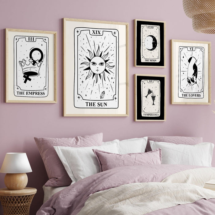 Trendy retro wall art set of 18, retro trendy aesthetic print, celestial tarot,black and beige poster,trendy wall art,funny art, digital art