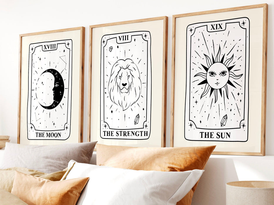 Trendy retro wall art set of 18, retro trendy aesthetic print, celestial tarot,black and beige poster,trendy wall art,funny art, digital art