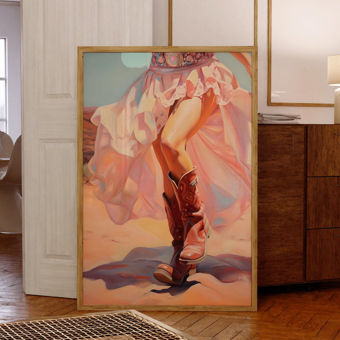 Trendy retro wall art cowgirl boots printable, pink painting, western, southern girl dorm room wall art, boho girly decor digital download