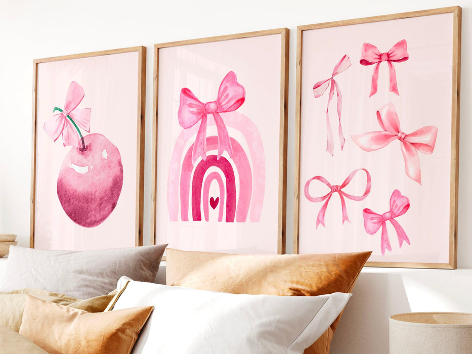 pink bows wall art set of 12 retro trendy aesthetic print,coquette pink bow print trendy wall art funny art minimalist digital art