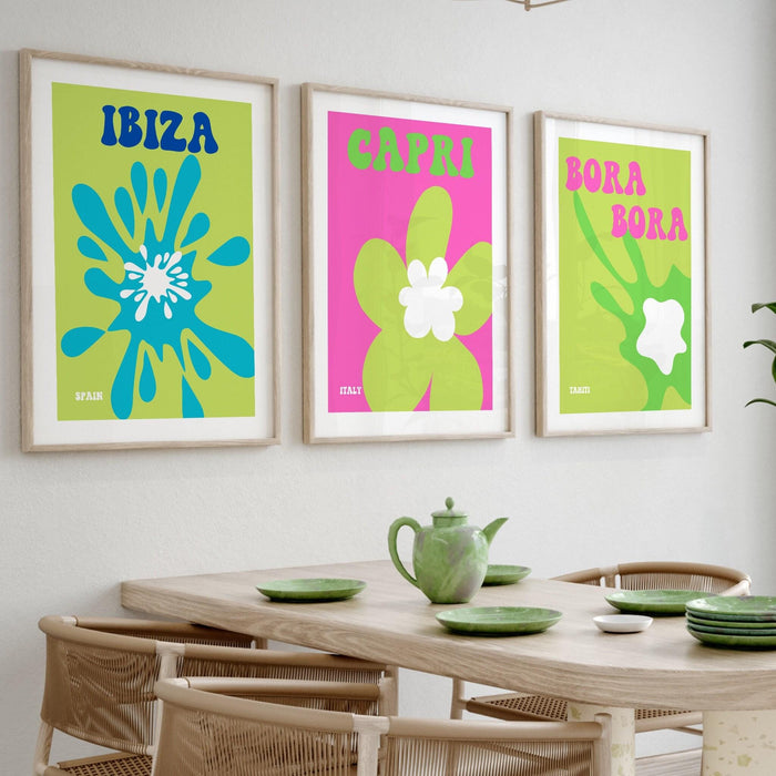 Set of 5 green and pink print gallery wall | digital art download | printable art, pink and green wall art, pink and green, travel posters