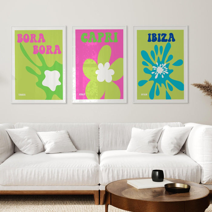 Set of 5 green and pink print gallery wall | digital art download | printable art, pink and green wall art, pink and green, travel posters