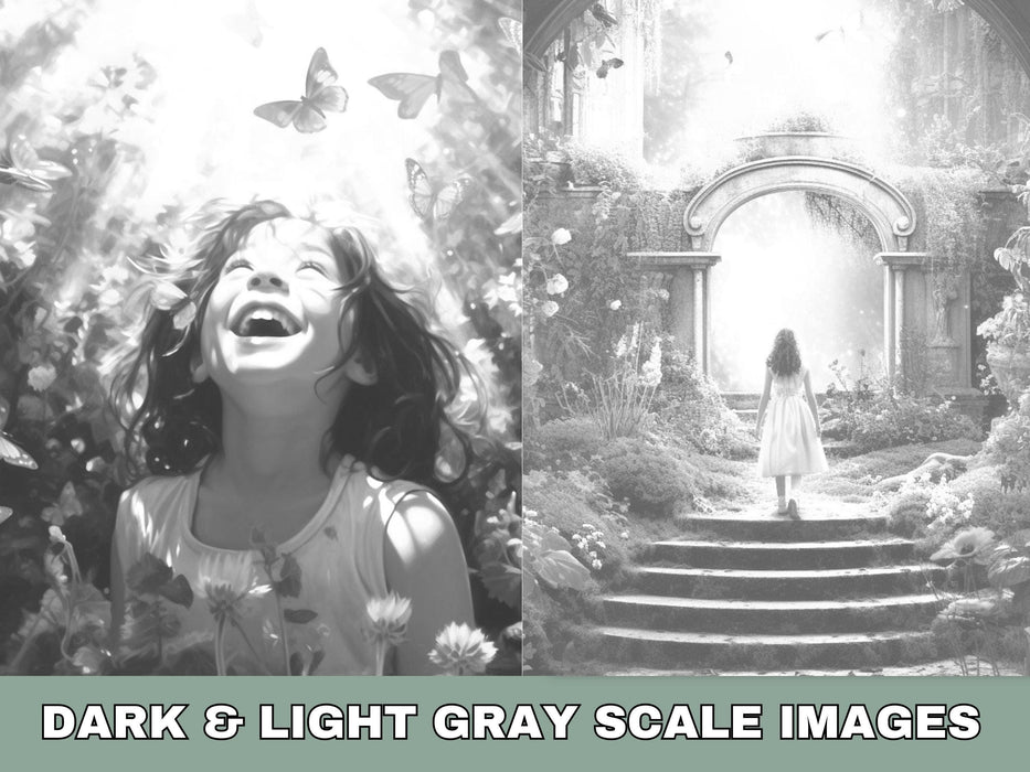 Secret garden | delicate printable adult grayscale colouring book pages | set of 25 printable coloring in pages instant digital download pdf