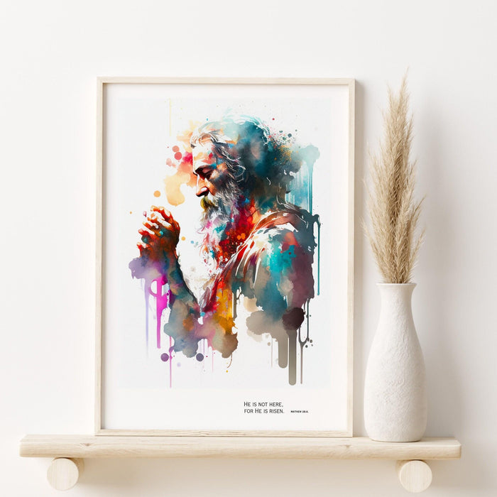 Scripture, watercolor printable, gift for christian, christian art, he is risen easter bible verse wall art scripture, digital wall art,