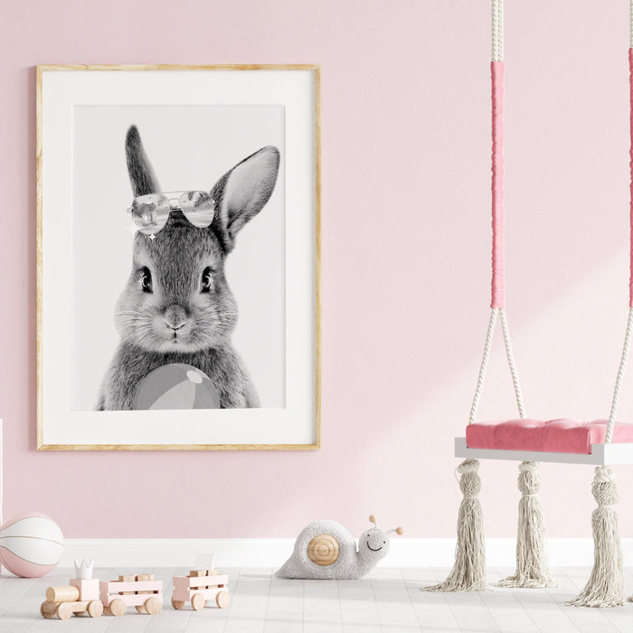 Safari animals nursery prints set of 3, black and white minimalist wall art, kids playroom decor, rabbit nursery decor, printable, baby gift