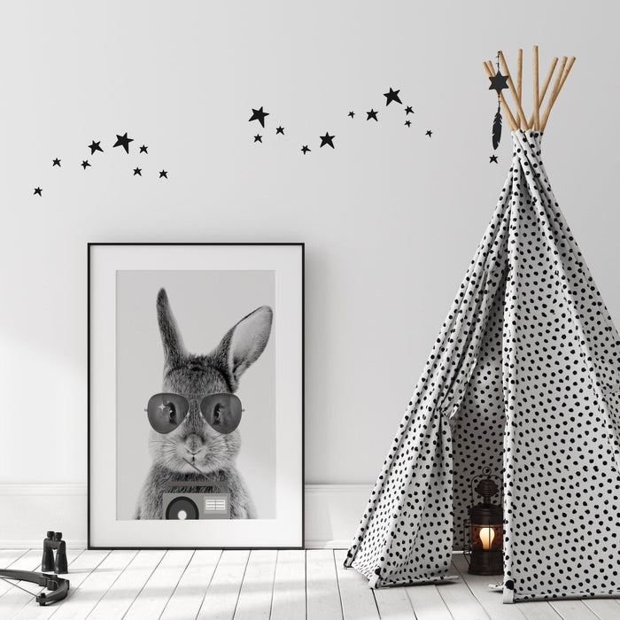 Safari animals nursery prints set of 3, black and white minimalist wall art, kids playroom decor, rabbit nursery decor, printable, baby gift