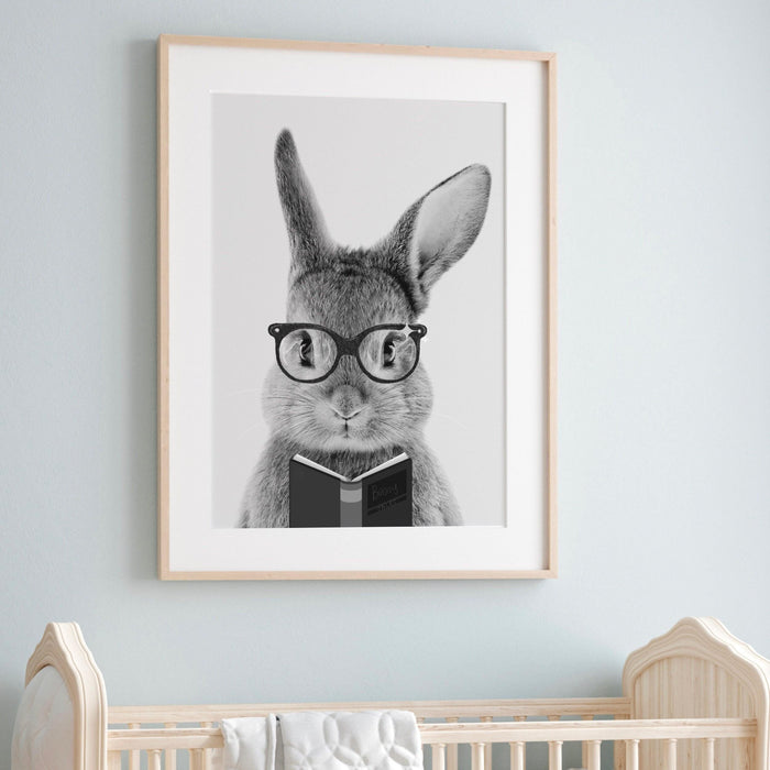 Safari animals nursery prints set of 3, black and white minimalist wall art, kids playroom decor, rabbit nursery decor, printable, baby gift