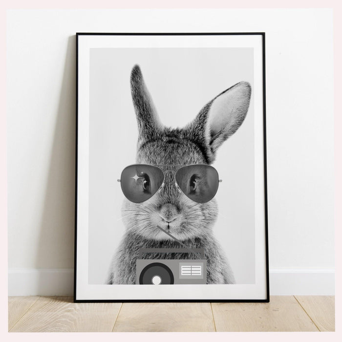 Safari animals nursery prints set of 3, black and white minimalist wall art, kids playroom decor, rabbit nursery decor, printable, baby gift