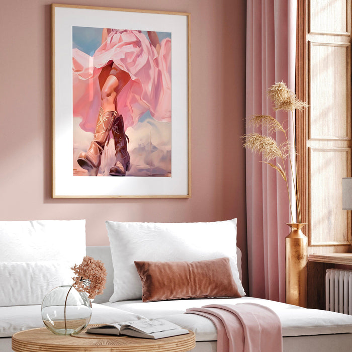 Retro western print, cowgirl decor, dorm room painting, pink wall art, trendy printable wall art