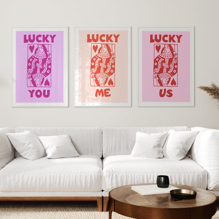 Retro trendy aesthetic wall art, wall print, digital download print, wall decor, large printable art, queen of hearts, lucky you, set of 3