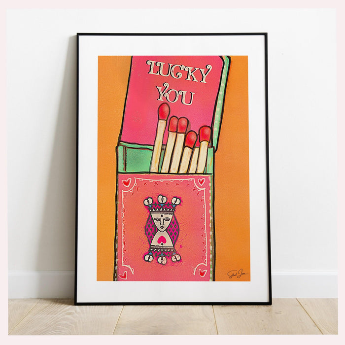 Retro trendy aesthetic wall art, trendy retro wall print | colorful wall art | orange and pink poster | lucky you wall art,risograph digital
