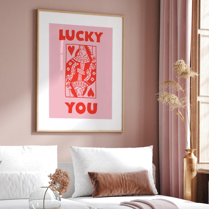 Retro trendy aesthetic wall art, trendy retro wall print | colorful boho wall art | orange and pink poster | lucky you wall art, lucky you