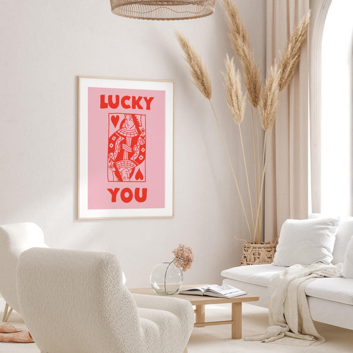 Retro trendy aesthetic wall art, trendy retro wall print | colorful boho wall art | orange and pink poster | lucky you wall art, lucky you