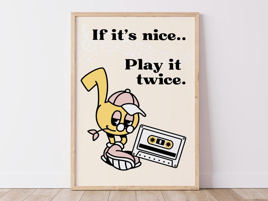 Retro music wall art, retro quote wall print, groovy decor, record player poster, trendy poster, printable decor, if it's nice play it twice