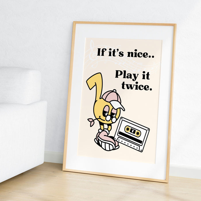 Retro music wall art, retro quote wall print, groovy decor, record player poster, trendy poster, printable decor, if it's nice play it twice
